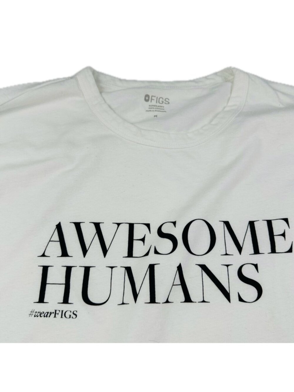FIGS Awesome Humans White Long Sleeve Graphic Tee Shirt Super Soft M Unisex